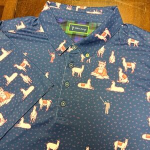 William Murray Golf Polo Mens XL Blue Llama Print Victoria Masters Invitational